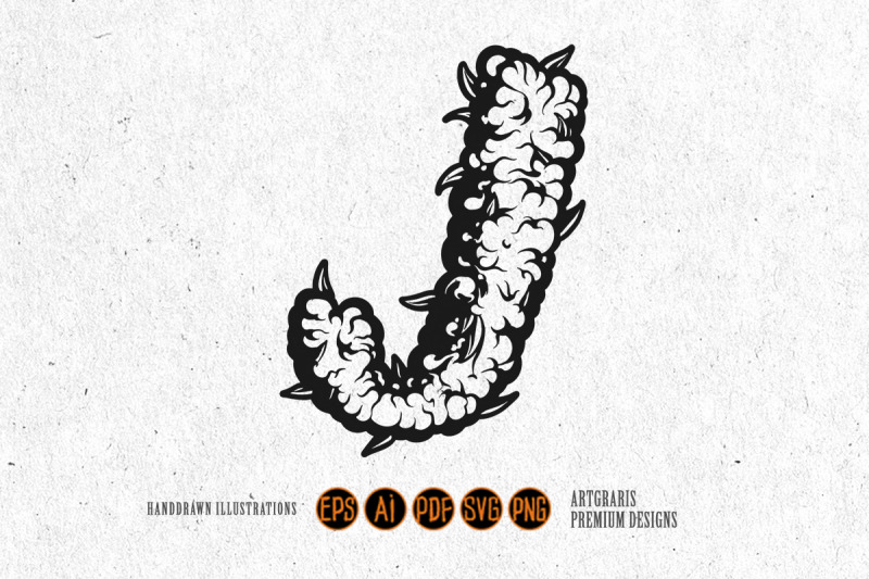 weed-themed-j-letter-with-border-outline-monochrome