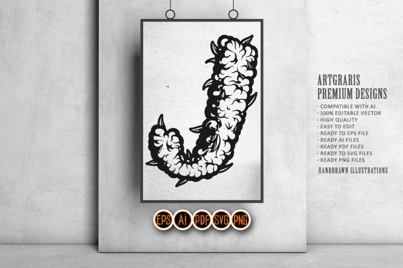 weed-themed-j-letter-with-border-outline-monochrome
