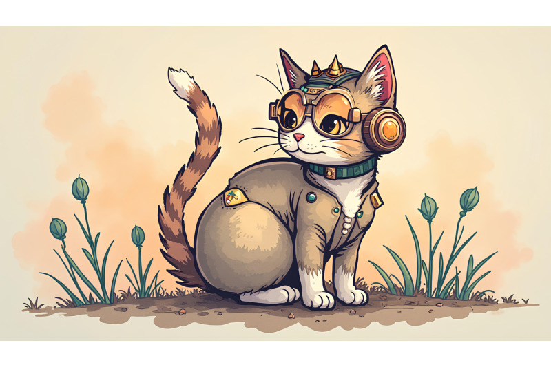 steampunk-inspired-cat-illustration