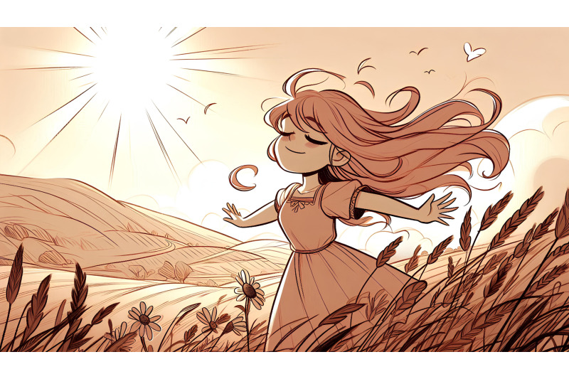 sunlit-girl-embracing-a-wind-kissed-field