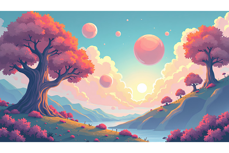 surreal-floating-spheres-in-tree-art