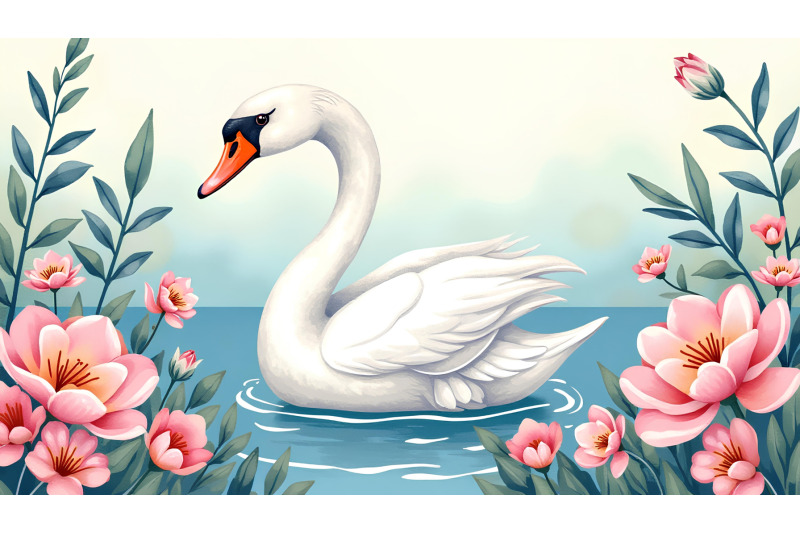 swan-among-lush-florals-watercolor