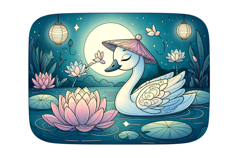 swan-floating-in-a-glowing-lotus-pond-zen-glow-painting