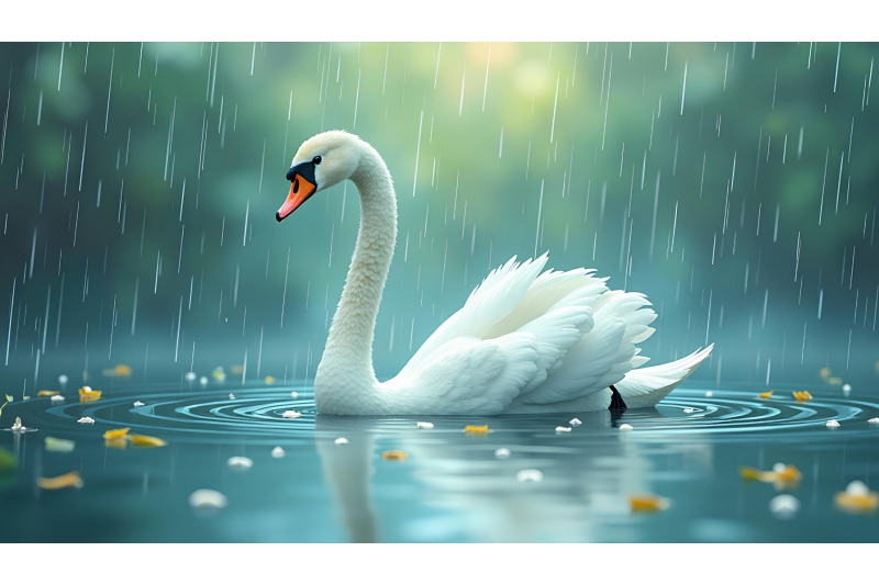 swan-in-a-delicate-raindrop-kissed-pond-rainy-impressionism