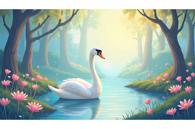 swan-in-a-dreamy-forest-dreamlike-pastels