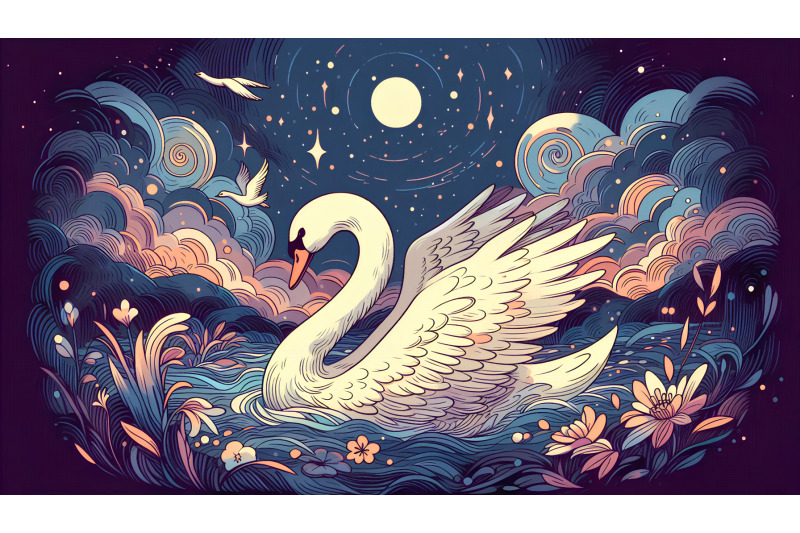 swan-in-a-dreamy-nightscape-fauvism