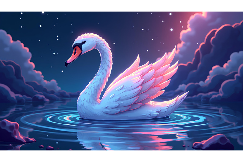 swan-in-a-glowing-aurora-psychedelic-art