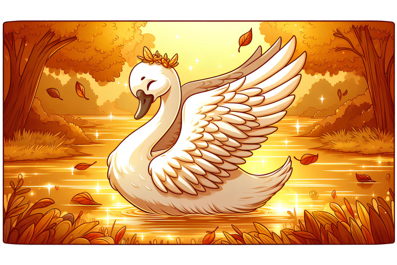 swan-in-a-glowing-autumn-lake-golden-realism