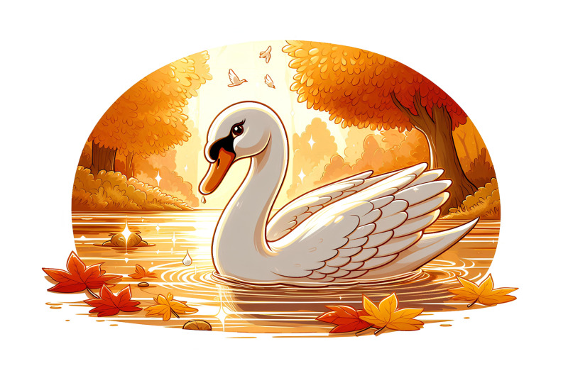 swan-in-a-glowing-autumn-lake-golden-realism
