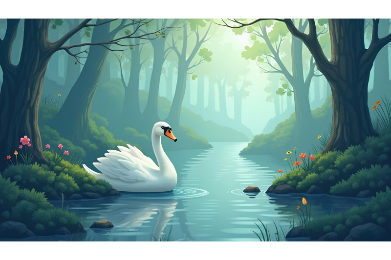 swan-in-a-misty-forest-realism
