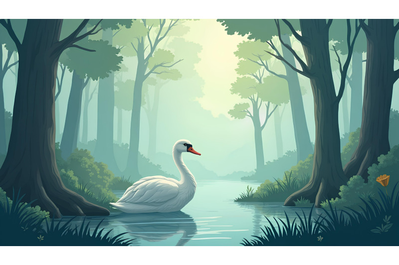 swan-in-a-misty-forest-realism