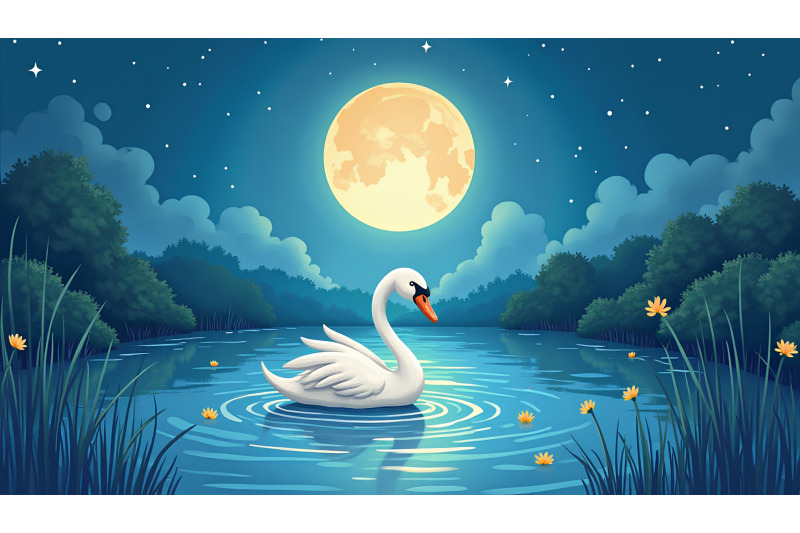 swan-in-a-moonbeam-lit-pond-lunar-watercolor
