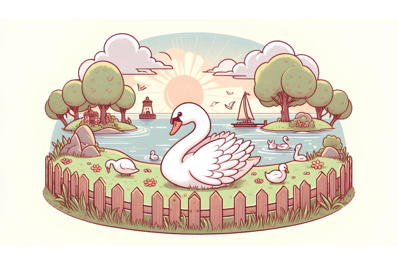 swan-in-a-peaceful-sanctuary-pointillism