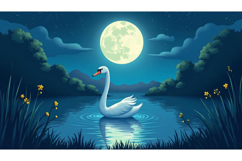 swan-in-a-radiant-moonlit-pond-luminous-night-realism
