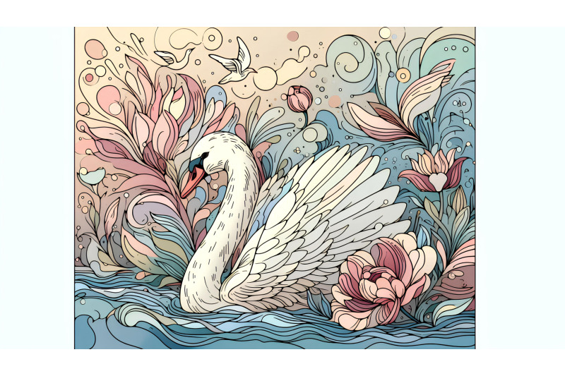 swan-in-a-soft-floral-setting-impressionism