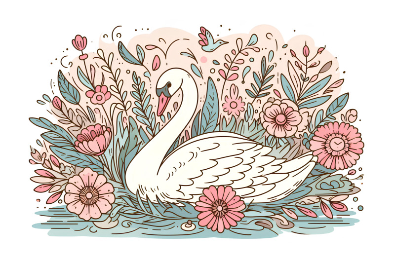 swan-in-a-soft-floral-setting-impressionism