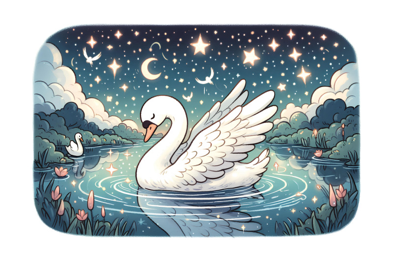 swan-in-a-starlit-river-celestial-oil-painting