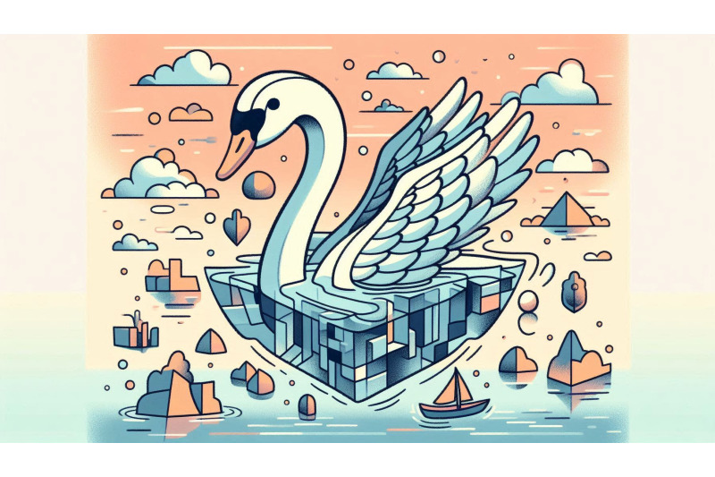 swan-in-a-surreal-floating-lake-mystical-cubism