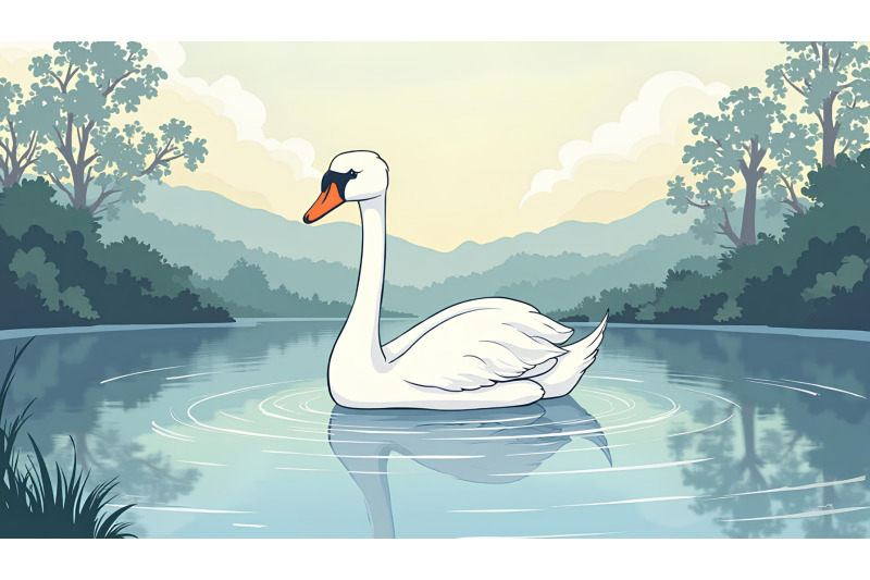 swan-in-a-tranquil-lake-ink