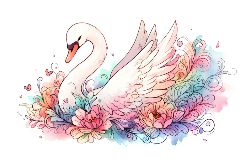 swan-in-a-vibrant-bloom-ethereal-watercolor