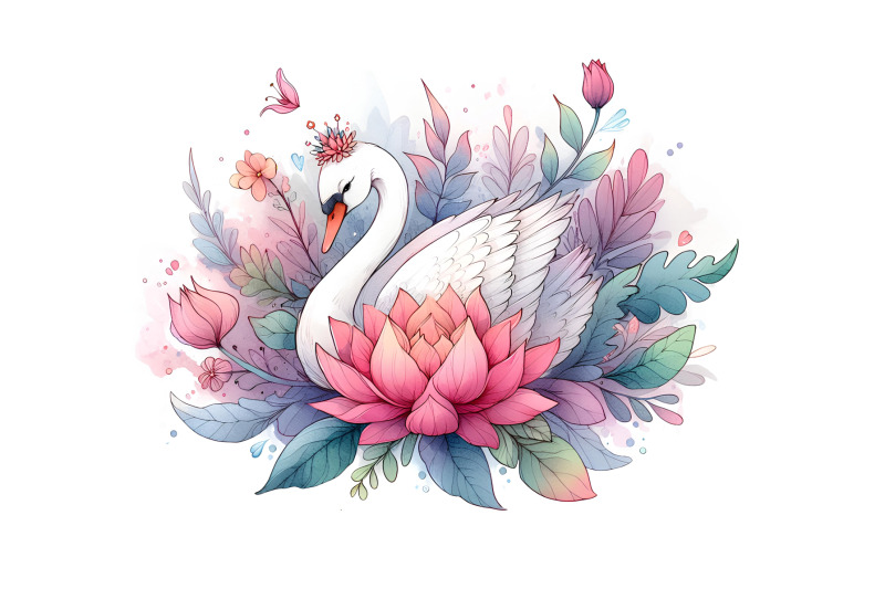 swan-in-a-vibrant-bloom-ethereal-watercolor