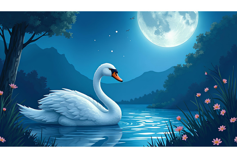 swan-in-an-enchanted-night-scene-moonlit-watercolor