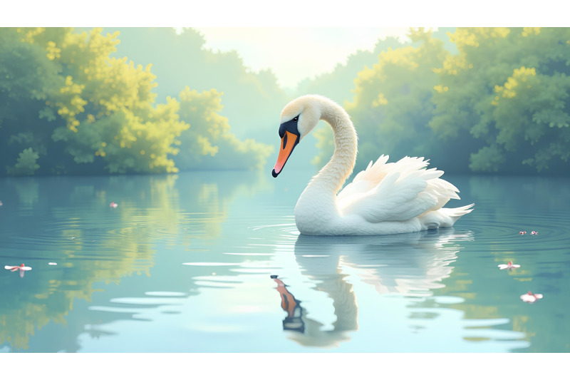 swan-reflecting-in-a-glassy-lake-hyperrealism-watercolor