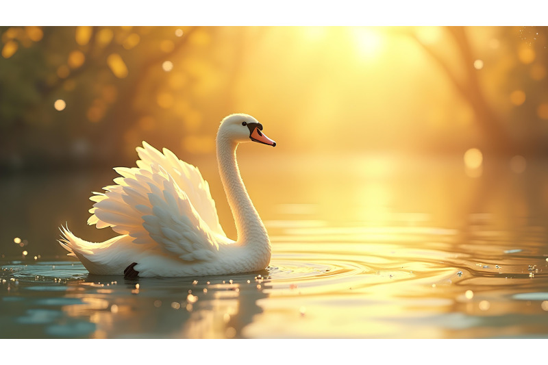 swan-reflecting-in-golden-waters-golden-realism