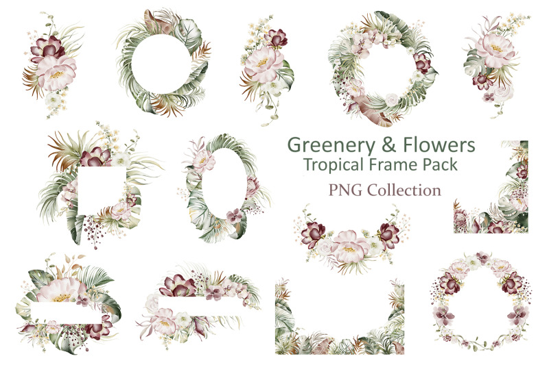 greenery-amp-flowers-tropical-frame-pack-png-collection