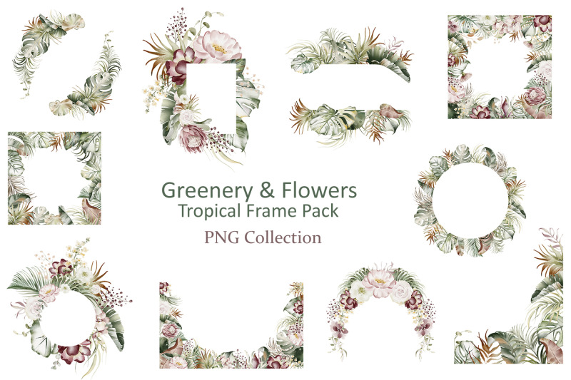 greenery-amp-flowers-tropical-frame-pack-png-collection