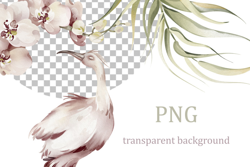 tropical-watercolor-clipart-flamingos-flowers-amp-leaves