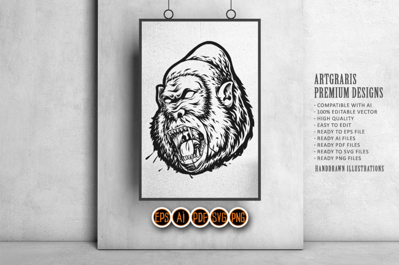 outline-of-gorilla-with-water-splash-effect-monochrome