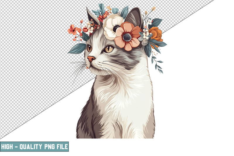 floral-cat-sublimation-clipart-design