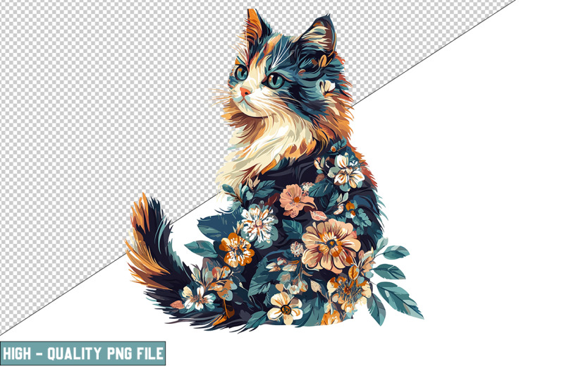 floral-cat-sublimation-clipart-design