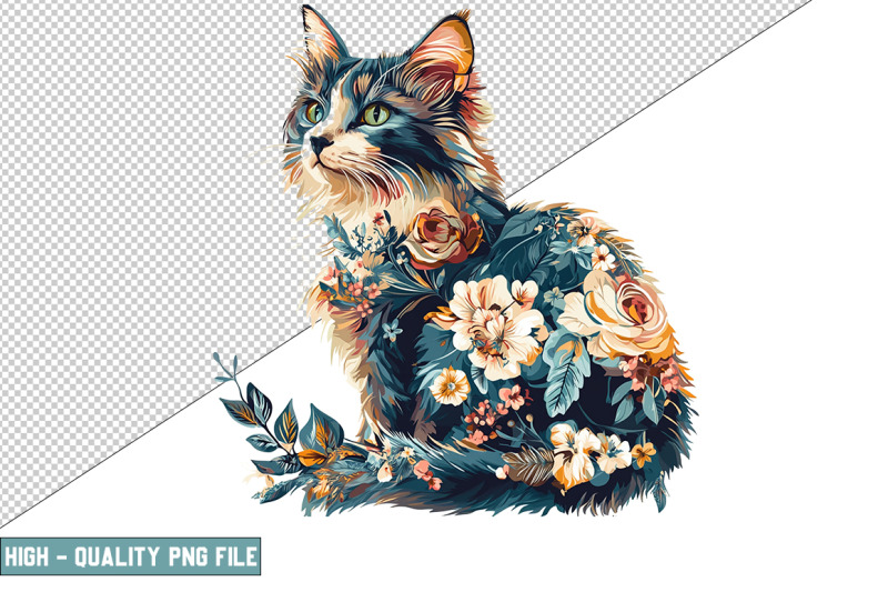 floral-cat-sublimation-clipart-design