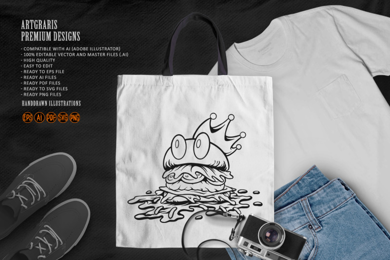 outline-of-crowned-burger-with-dripping-toppings-monochrome