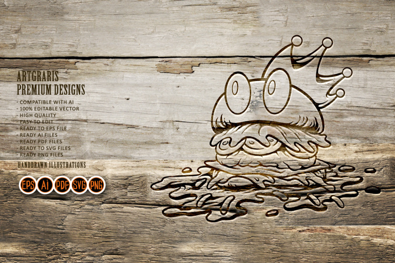 outline-of-crowned-burger-with-dripping-toppings-monochrome