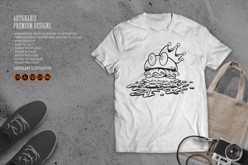 outline-of-crowned-burger-with-dripping-toppings-monochrome