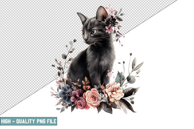 floral-cat-sublimation-clipart-design