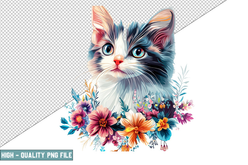 floral-cat-sublimation-clipart-design