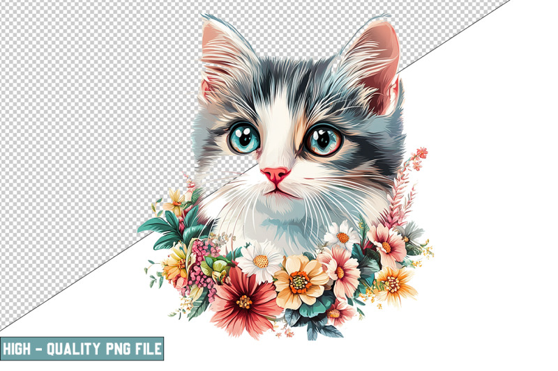 floral-cat-sublimation-clipart-design