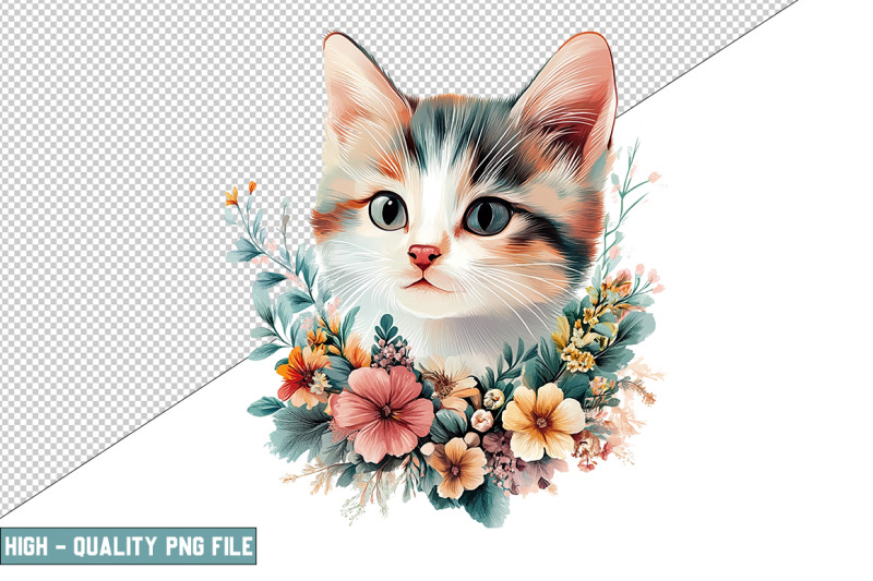 floral-cat-sublimation-clipart-design