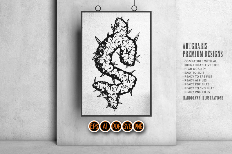 outline-of-dollar-sign-formed-by-weed-leaves-monochrome