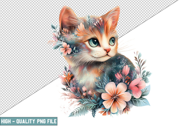 floral-cat-sublimation-clipart-design