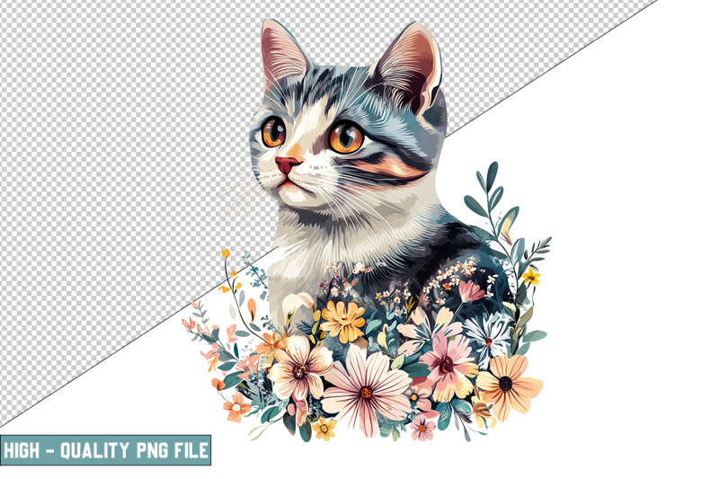 floral-cat-sublimation-clipart-design