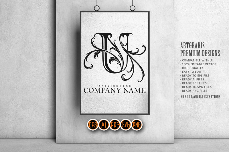 vintage-style-u-initial-outline-with-flourish-monochrome