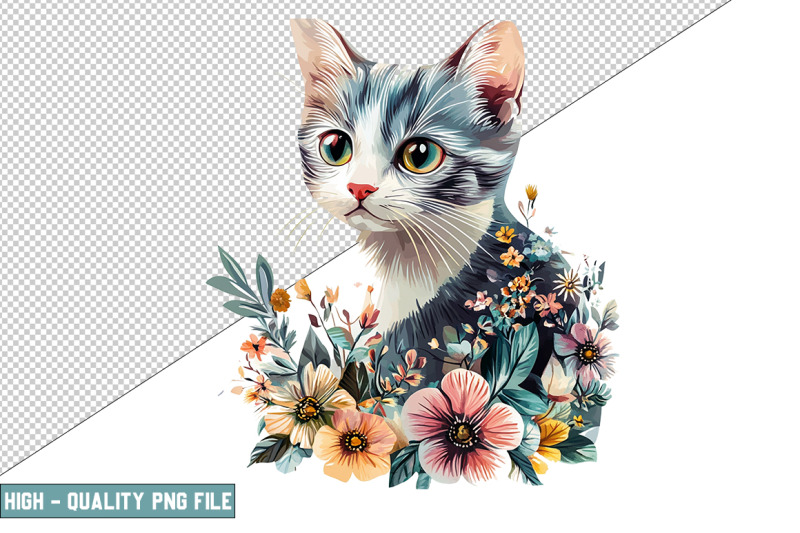 floral-cat-sublimation-clipart-design