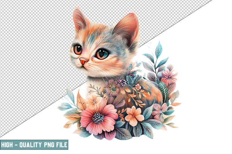 floral-cat-sublimation-clipart-design