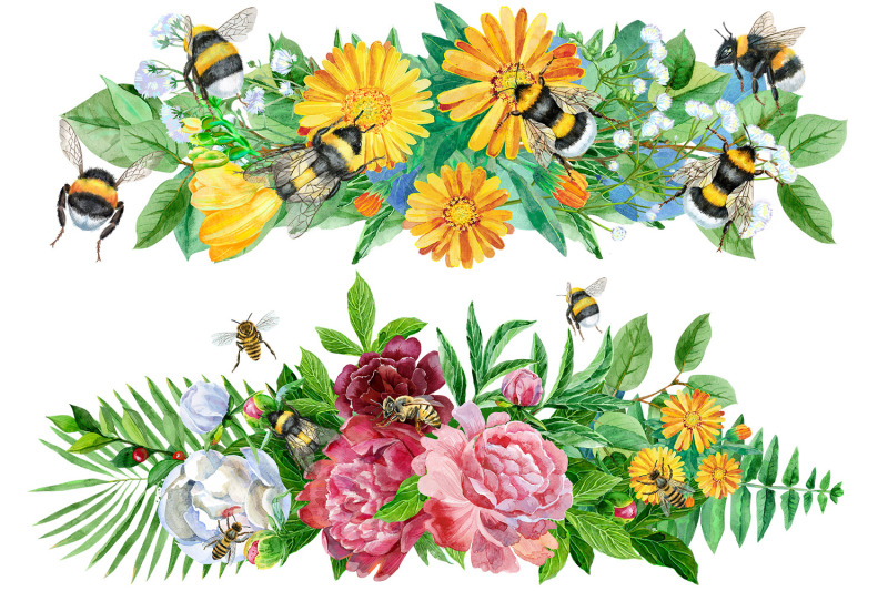 watercolor-bees-and-bumblebees