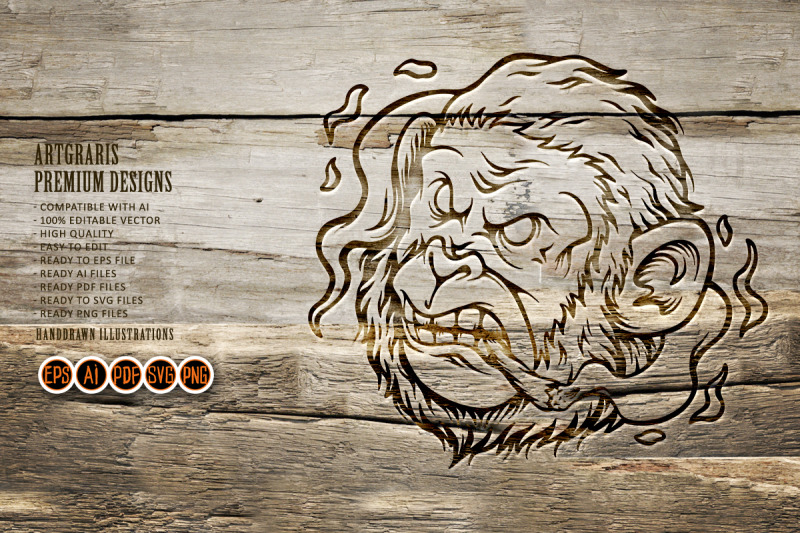 relaxed-monkey-smoking-outline-monochrome-style